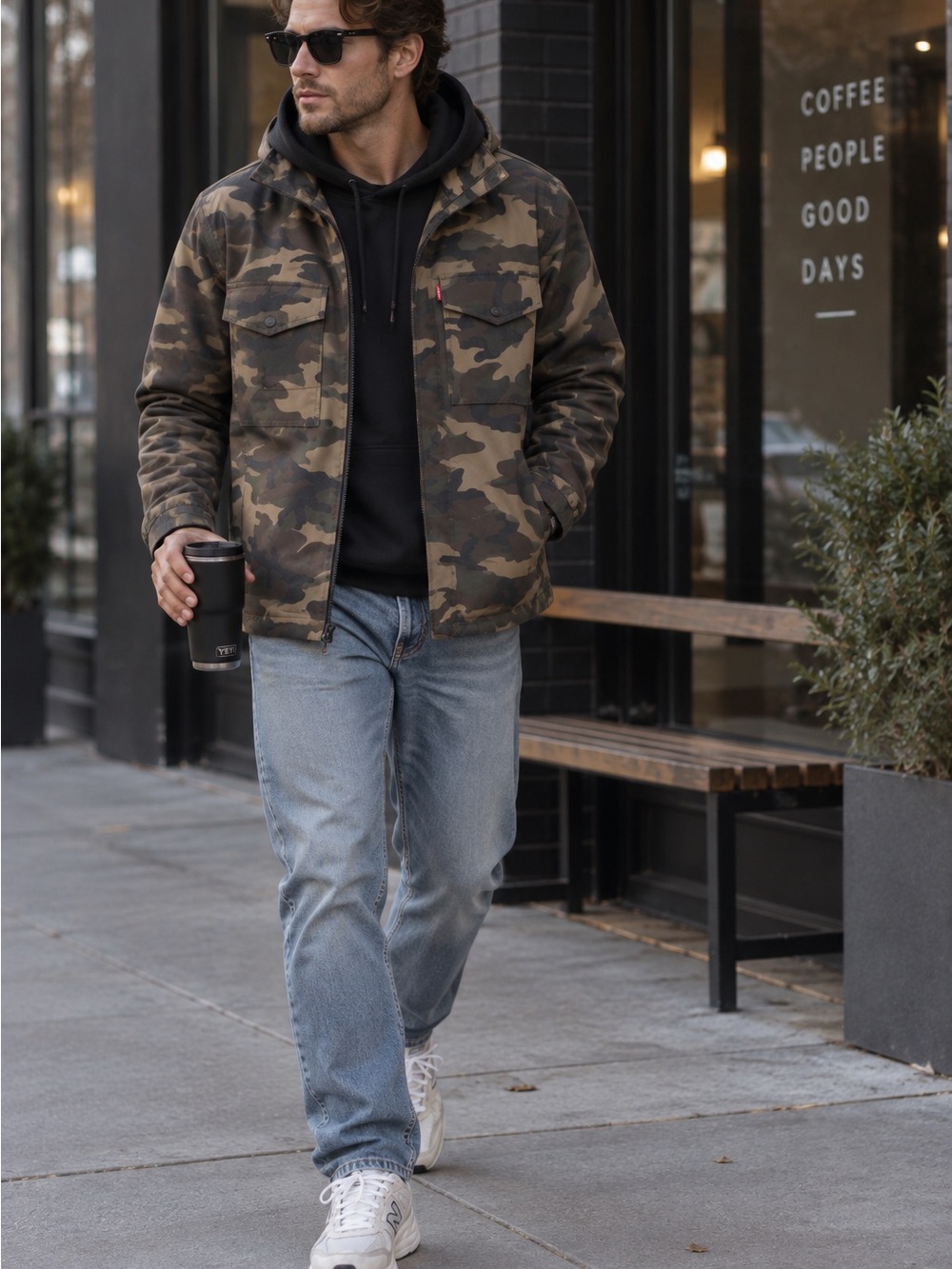 Levi's Men's Olive and Brown Camo Hooded Field Jacket